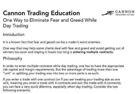 Cannon Trading Education: Eliminating Fear and Greed While Day Trading