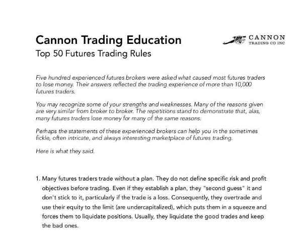 Cannon Trading Education: Top 50 Futures Trading Rules